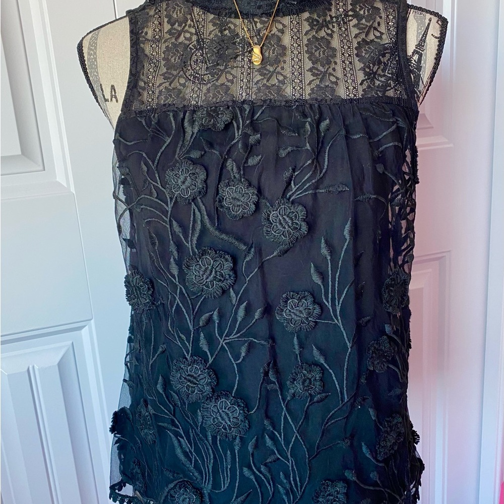 Elegant Black Lace Floral Top